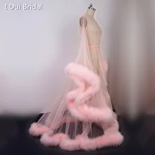 Очень пышный халат с перьями, длинный Тюль, Illusion Sheer, меховой халат, что-то синее