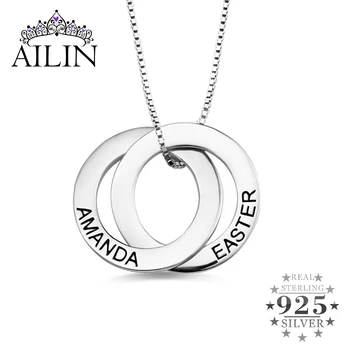 

AILIN Customized Russian Double Russian Circle Necklace Name 925 Sterling Silver Jewelry Mother Christmas Gifts Dropshipping