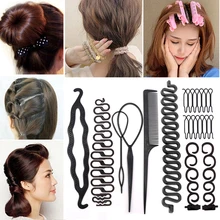 Diy estilo de cabelo trança ferramentas acessórios para o cabelo feminino banda de borracha trança torção grampos de cabelo donut cabelo bun maker penteado