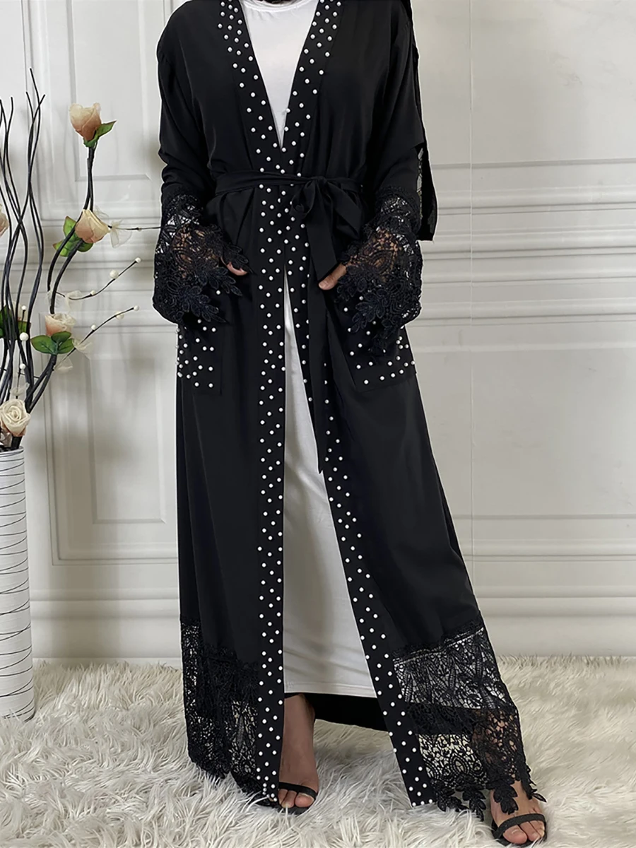 1839#Muslim Women Open Abaya Kimono Long Lace Tassel Sleeve - CHAOMENG MUSLIM SHOP