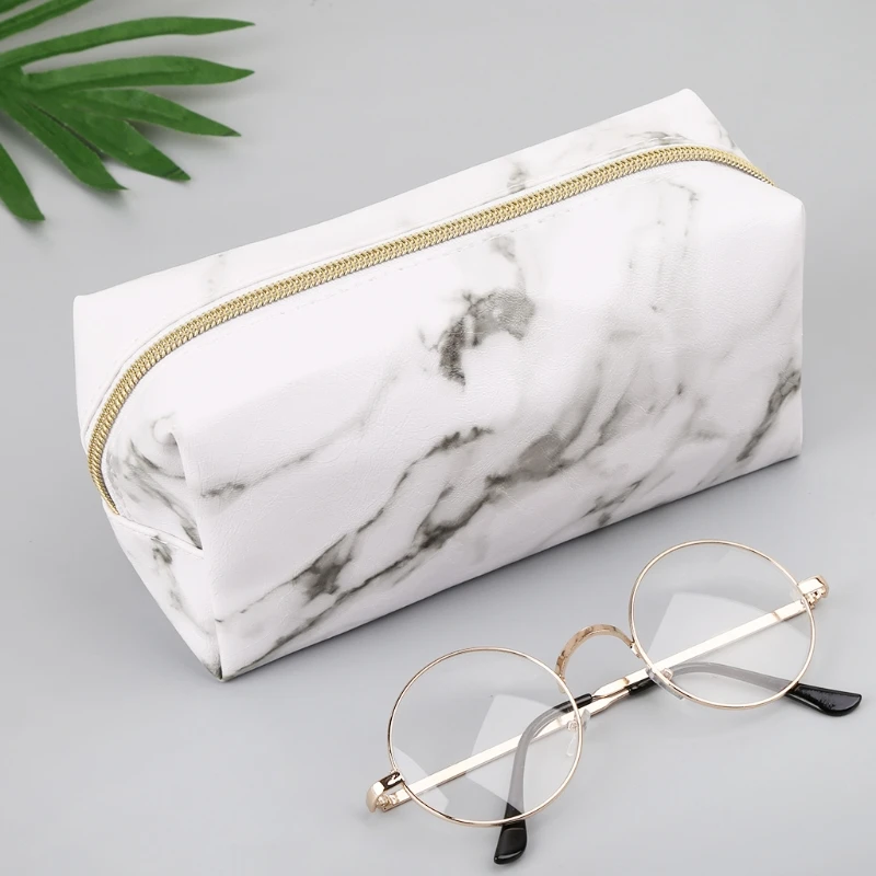Large Cute Pencil Case Pen Box Zipper Bags Marble Makeup Storage Supplies | Канцтовары для офиса и дома