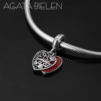 

Hot 925 Sterling Silver fine Pendant FAMILY red heart leaf shape Beads Fit Original europeu Charm Bracelet Jewelry making