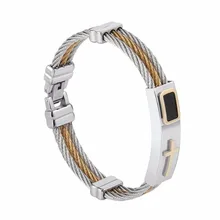 Для мужчин, набор одежды из 3 Ряд провода цепь браслет Повседневное простой Стиль Для мужчин Нержавеющая сталь крест кабельная цепь браслет Для мужчин и аксессуары для 15