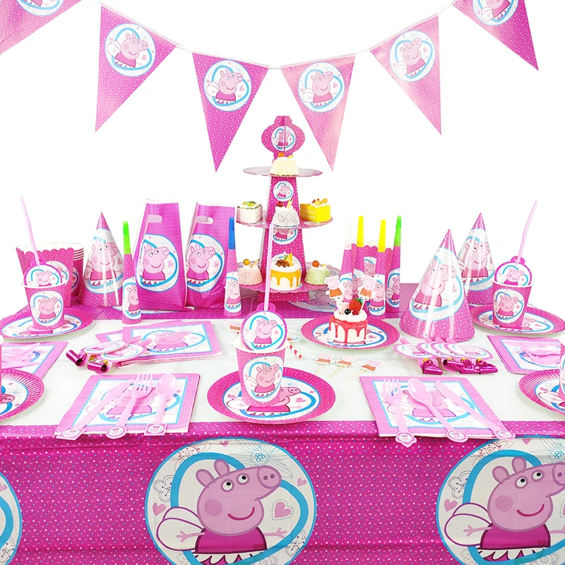 

16 piece set peppa pig handmade decoration family gathering peripheral toy Action Figure character party decoration toy gift set