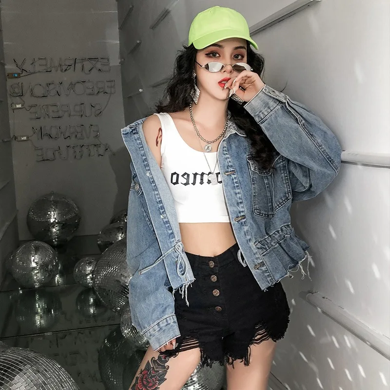 price reduction  2019 New Style Jeans Coat Women's Loose-Fit Spring And Autumn Hong Kong Style Jacket Spring And Aut