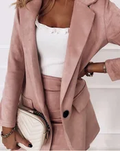 Women's suit skirt 2 piece sets autumn 2021 new long sleeve pink slim blazer coat & mini skirts suits