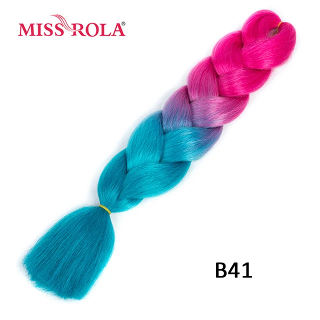 Miss Rola Synthetic Support Wholesale 100g 24 Inch Jumbo BraidsPink Green Yellow High Temperature Fiber Ombre Hair Extensions B41