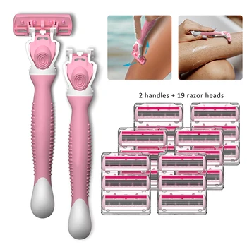 

Razor for Shaving holder Suitable Women Sensitive Skin With 2 Handles and 19 razor heads Manual Shaving razors