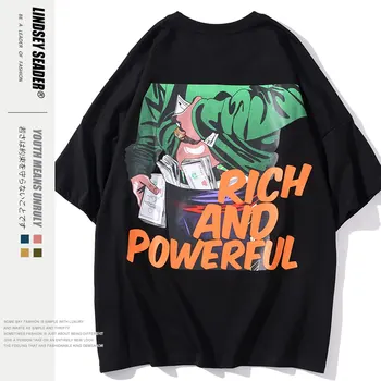 

Lindsey Seader Men T Shirt O-Neck Hip Hop Streetwear Rich and Powerful Print Tees Casual Summer Batwing Short Sleeve T-shirts