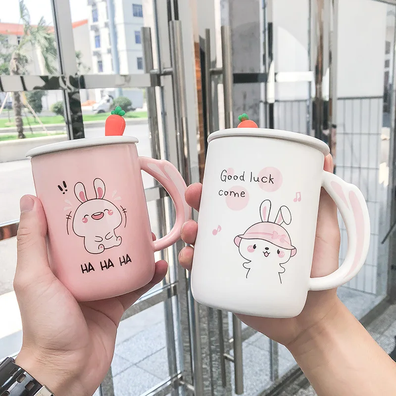 Творческий мультфильм редис кролик кружка с крышкой и ложкой, керамическая кружка молоко чай кофе чашка фарфоровая кружка посуда для напитков подарки