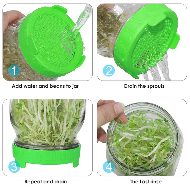 8 Pack Plastic Sprouting Lids for Wide Mouth Mason Jars- Sprouting Jar Strainer Lid for Canning Jars- Grow Bean Sprouts, Alfal