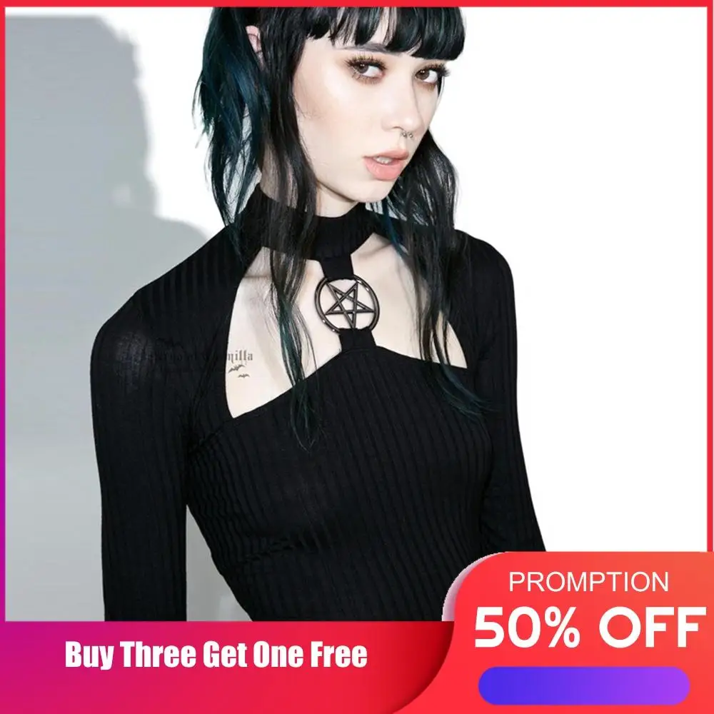 Черная футболка с длинным рукавом Three Ratels черная облегающая лямкой на шее Ретро