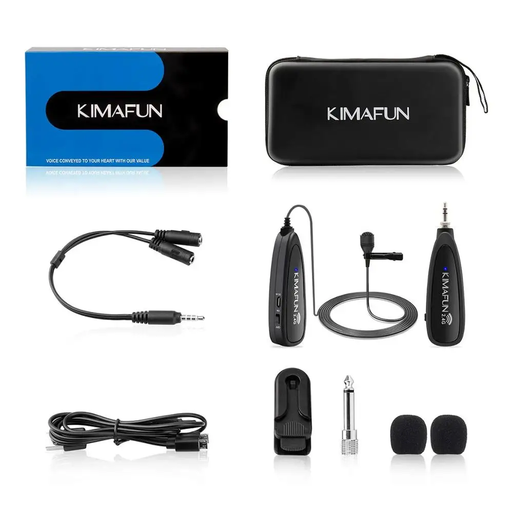KIMAFUN 30-50m 2.4G Lavalier Wireless Mini Microphone for iphone Android Camera Laptop MAC for Youtube recording pc microphone