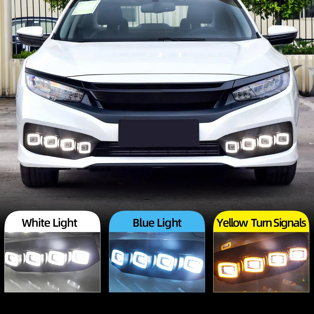 CSCSNL 2 шт. Автомобильный светодиодный DRL Дневной ходовой светильник для Honda Civic Дневной светильник с желтым сигналом поворота ночной синий