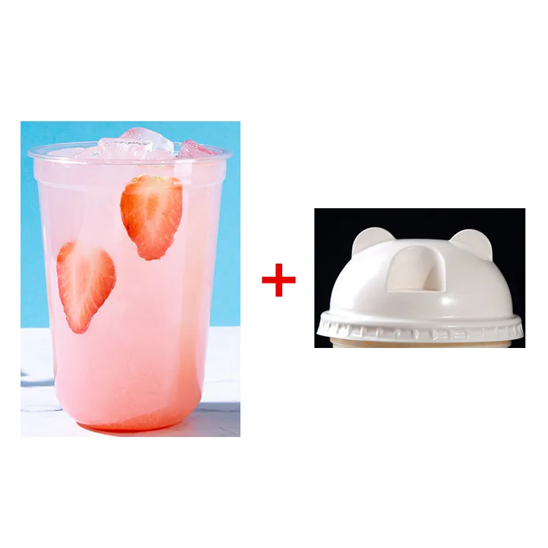 cup and lid 50pcs 90 caliber U-shaped disposable cups 400ml transparent coffee tea juice cold hot drink takeaway packaging cups with lid - Цвет: cup and lid