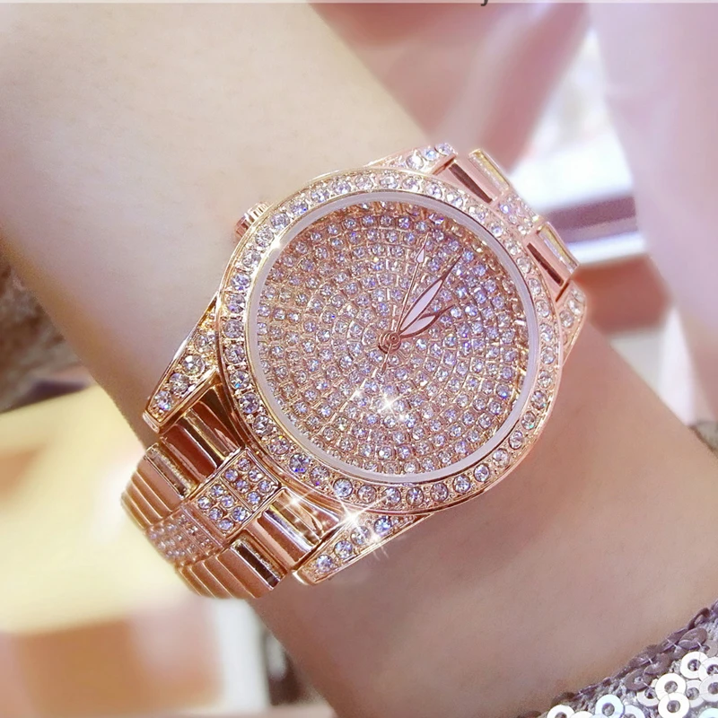 rose-gold Женские часы, брендовые роскошные часы под платье с бриллиантами, женские часы с кристаллами розового золота, женские наручные часы Bayan Kol Saati - Цвет: rose-gold