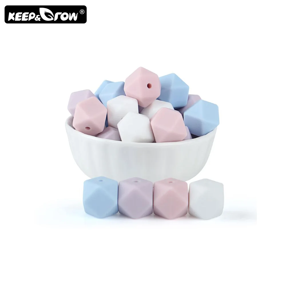 

Keep&Grow 10pcs 14mm Hexagon Silicone Beads BPA Free Baby Teethers DIY Teething Beads Necklace Pacifier Chain Baby Products