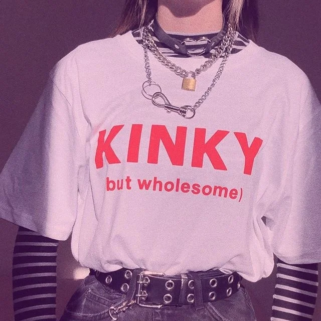 Kuakuayu HJN Kinky but wholome футболка с буквенным принтом летняя модная футболка унисекс милые футболки Ретро футболки
