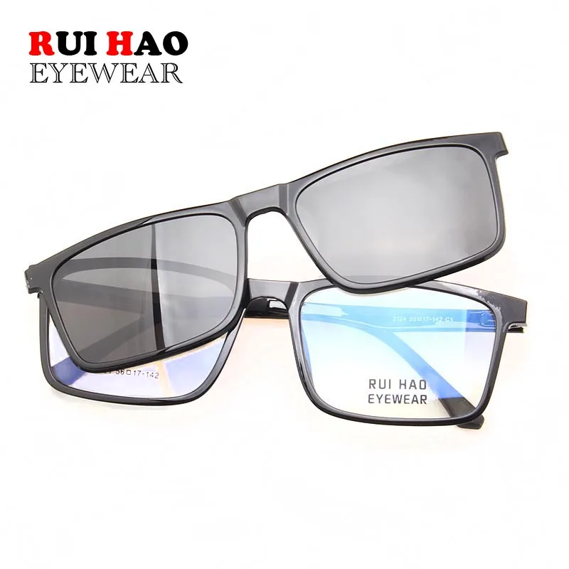 Retro Eyeglasses Frame Men Grey Polarized Clip On Sunglasses Super