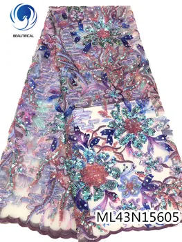 

BEAUTIFICAL sequins african lace fabrics 5 yards high quality french party embroidery lace 2020 ML43N156