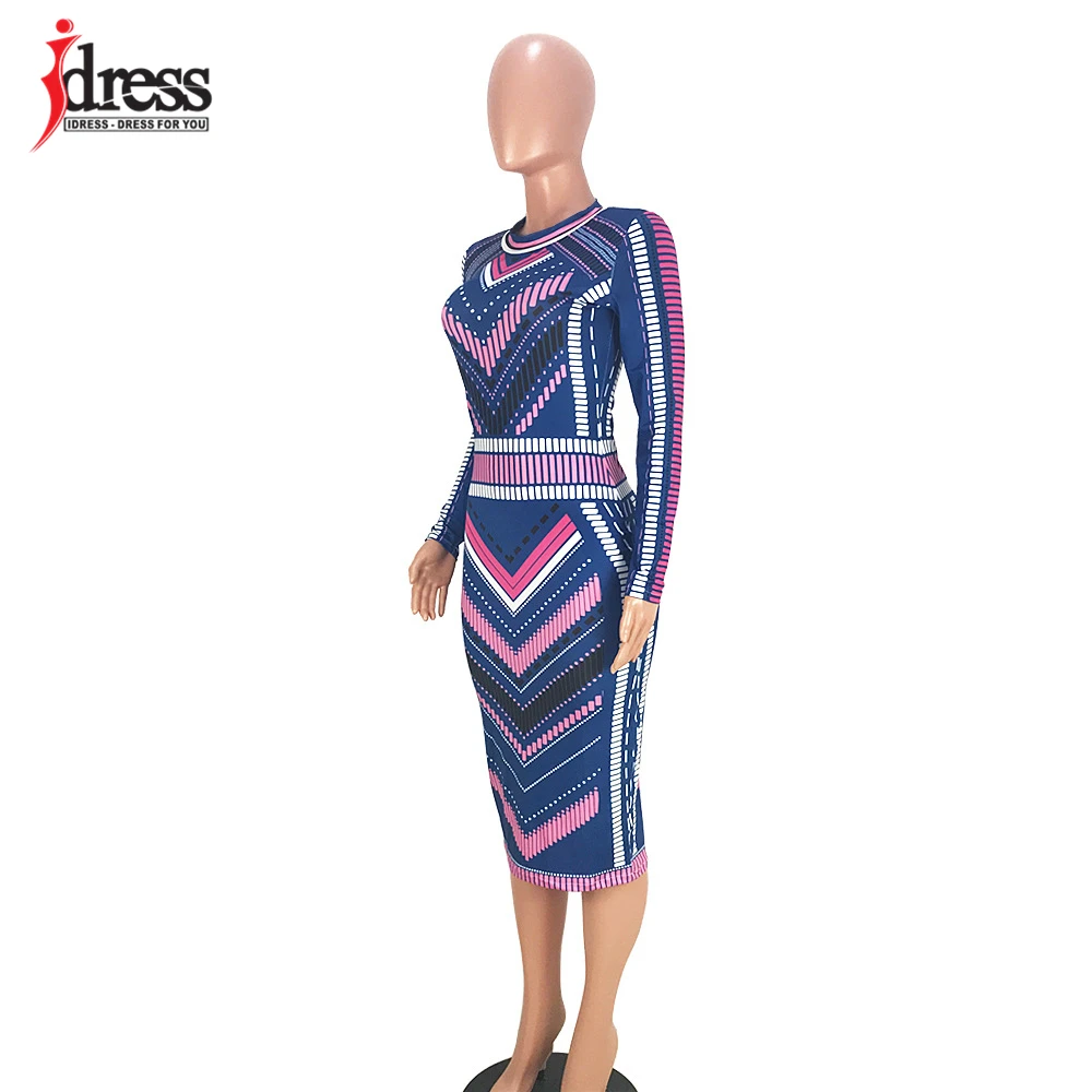 IDress Long Sleeve Winter Dress Women Sexy Striped Printed Autumn Winter Knee Length Bandage Evening Party Bodycon Casual Dress (8)