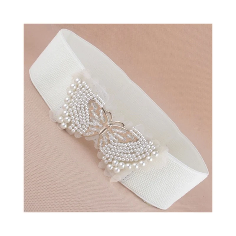 Женский жемчужный бисер Металлическая Бабочка Пряжка ремни кружева эластичный
