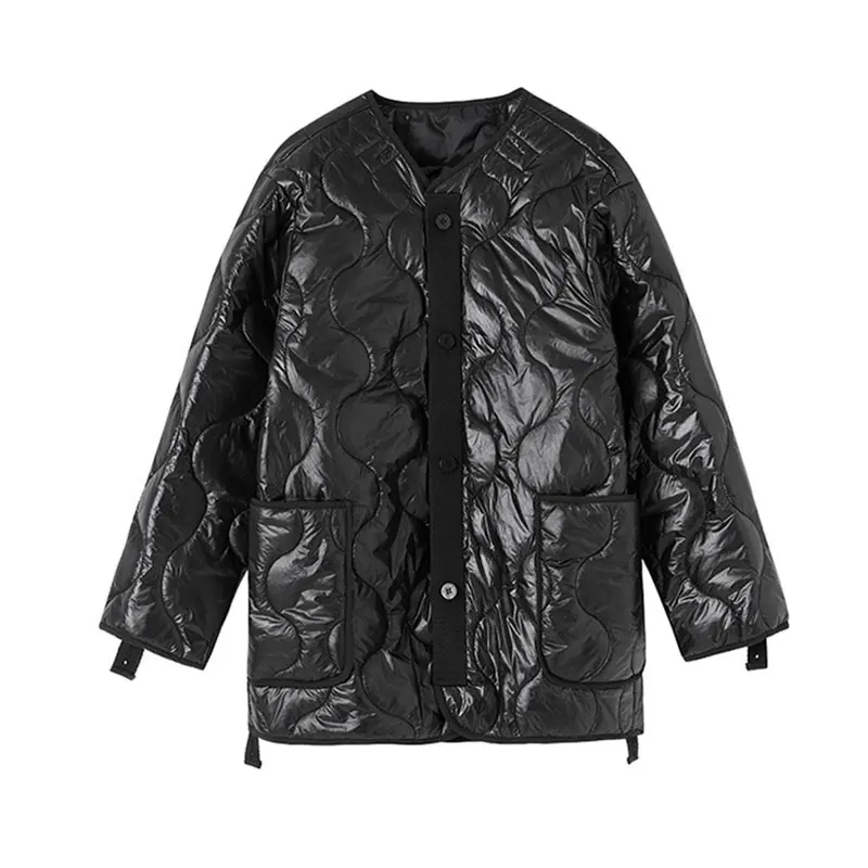 XITAO Elegant Black Women Parkas Women Small Fresh Casual Winter Single Breast Wide Waist Plaid Loose Casual Parka DMY1624