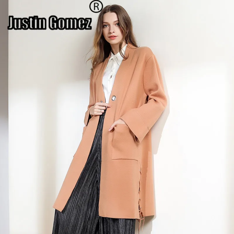 Autumn Medium-long Overcoats Solid Color Pockets Female Cardigan Elastic Side Long Faux Mink Velvet Coat Sobretudo For Women