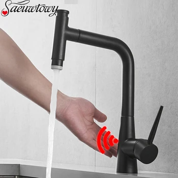 

Matte Black Touch Kitchen Faucet Pull Out Sensor Kitchen Tap Double Water Mode Mixer Faucet Battery Power Pull Out Rotatble