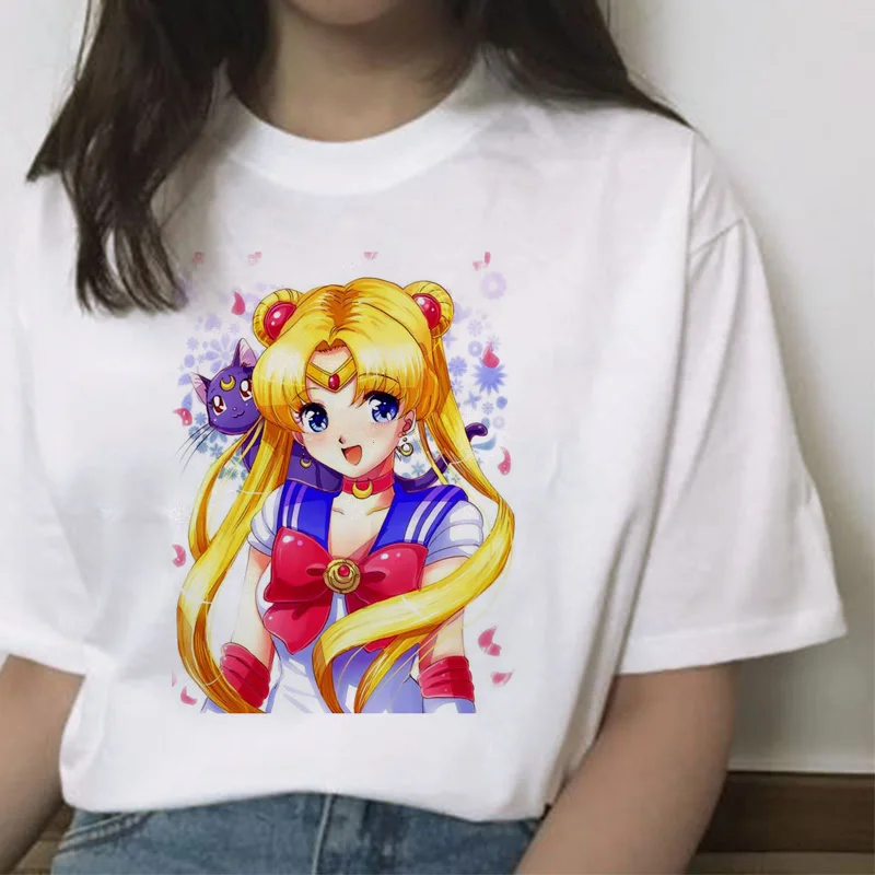 Sailor Moon футболка Летняя Harajuku женская футболка с милым принтом Ullzang футболка Kawaii женские топы футболки с коротким рукавом футболки графический - Цвет: 5785