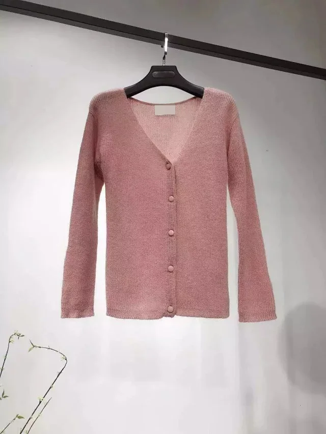 pink Женский кардиган с длинным рукавом, свитер с v-образным вырезом, красный вязаный шерстяной мохеровый свитер, джемпер, Свитера для девушек - Цвет: pink
