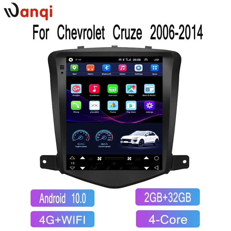 Автомагнитола Wanqi для Chevrolet Cruze 2006-2014 в стиле Tesla радио мультимедийный видеоплеер