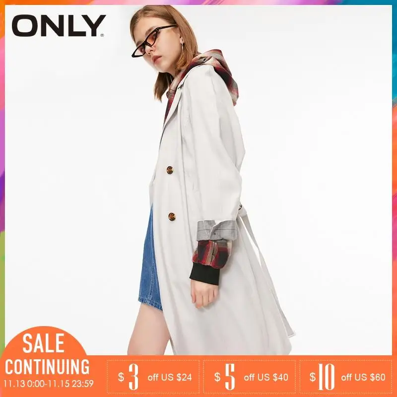 Meilleur ONLY automne Trench mi long à capuche Double boutonnage | 118336578