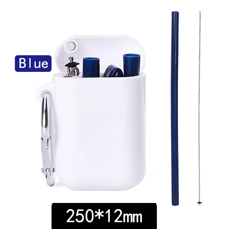 250x12mm blue Hoomall складной питьевой соломинки многократного использования силиконовые соломинки для вечерние путешествия с щеткой для чистки чехол портативный бар аксессуары - Цвет: 250x12mm blue