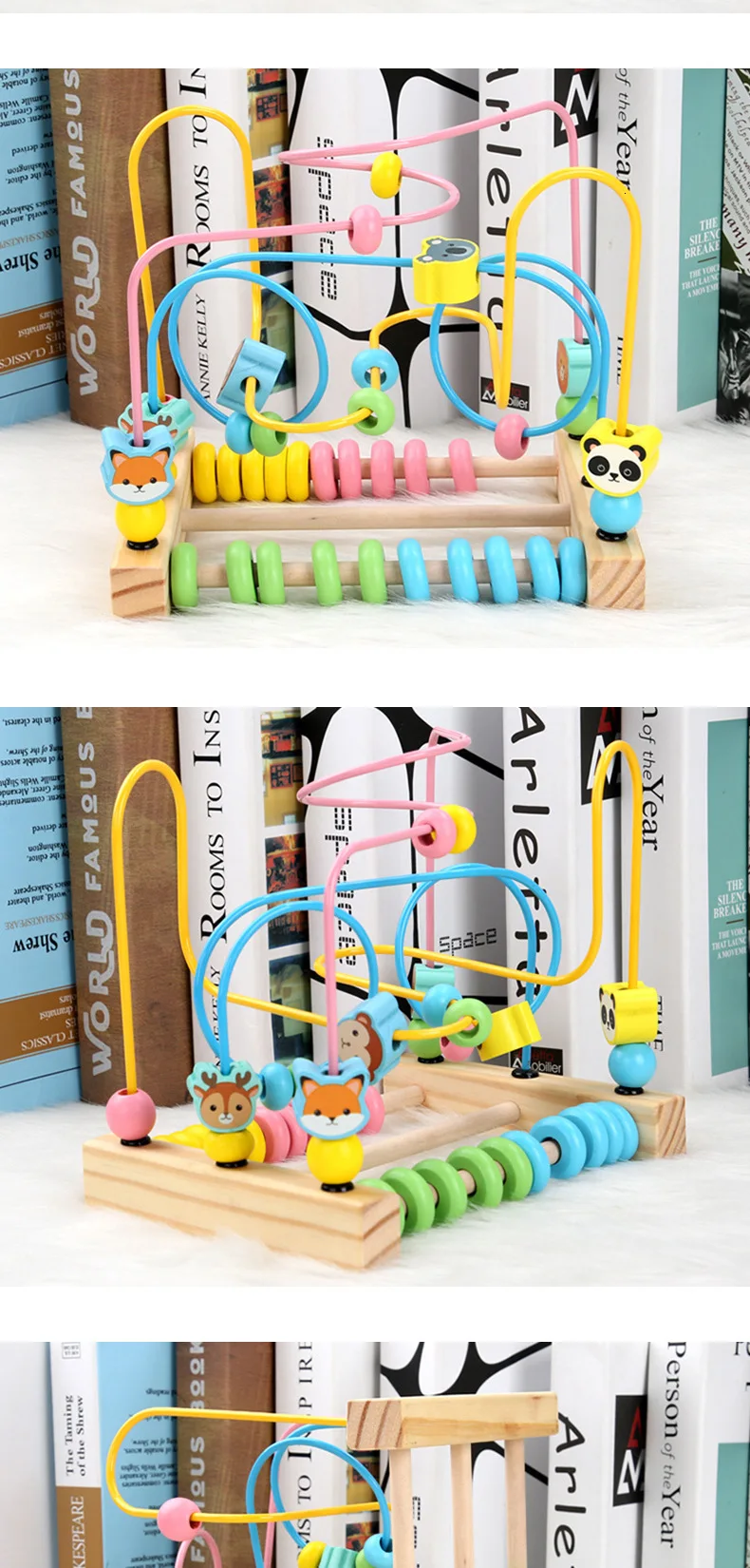 Новые деревянные животные фрукты Abacus круглые бусины Раннее детство дети ручной глаз координация бисером развивающие игрушки