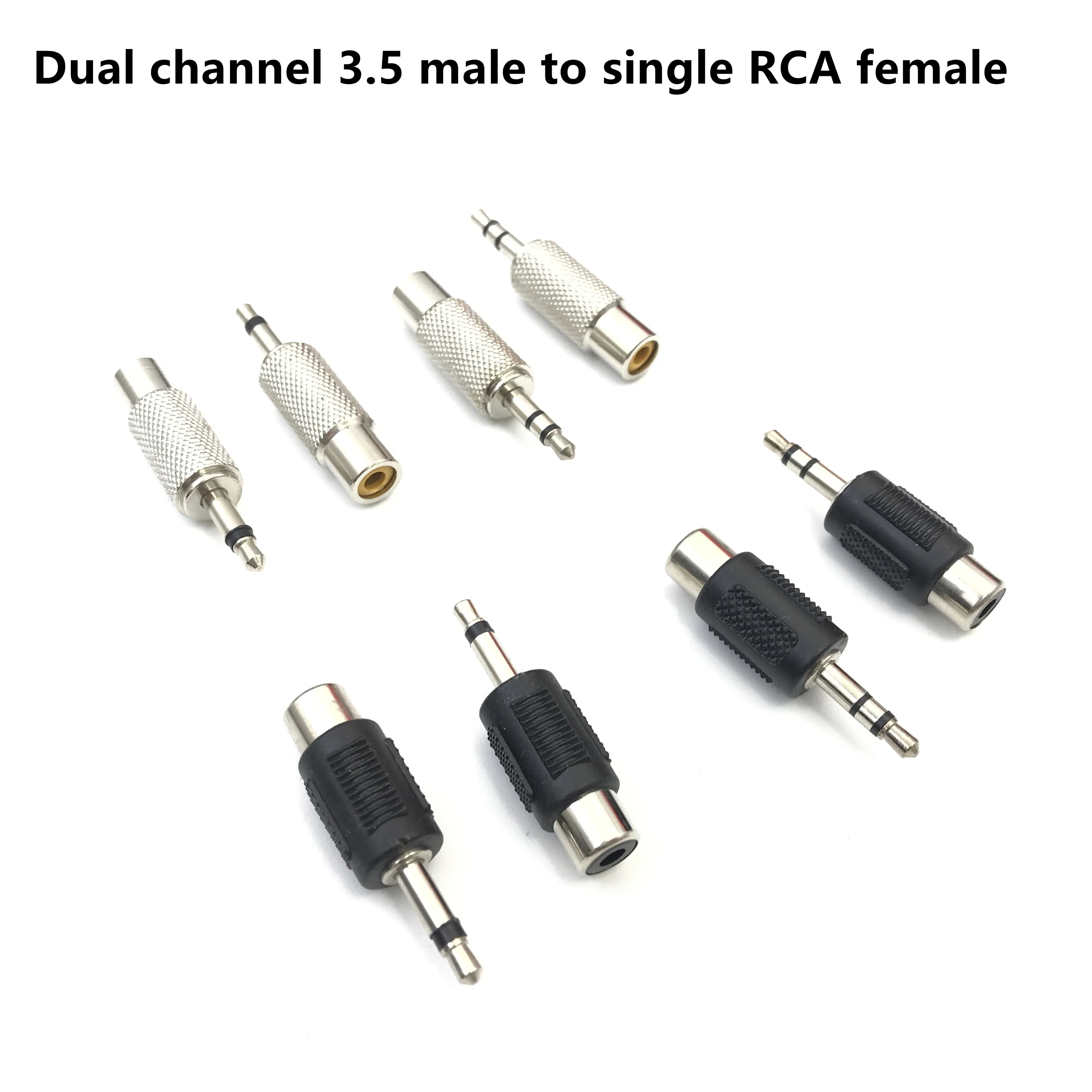 Dual channel 3.5 male to single RCA female audio conversion socket 3.5mm male to Lotus female AV metal adapter