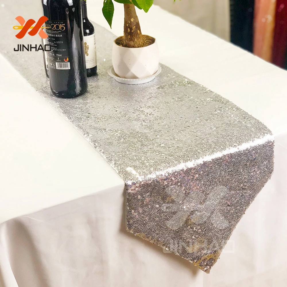 

The new 2019 low lining opaque Silver Sequence Sequin Satin Mesh Table Runner