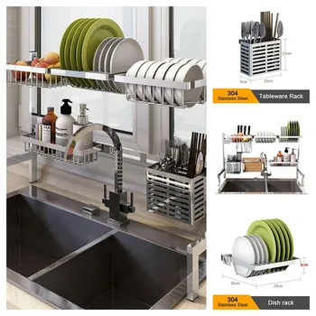 

304 Stainless Steel Kitchen Shelf Rack Drying Drain Storage Holders Plate Dish Dish Cup Kitchen Soap Bathroom Storage Organizer