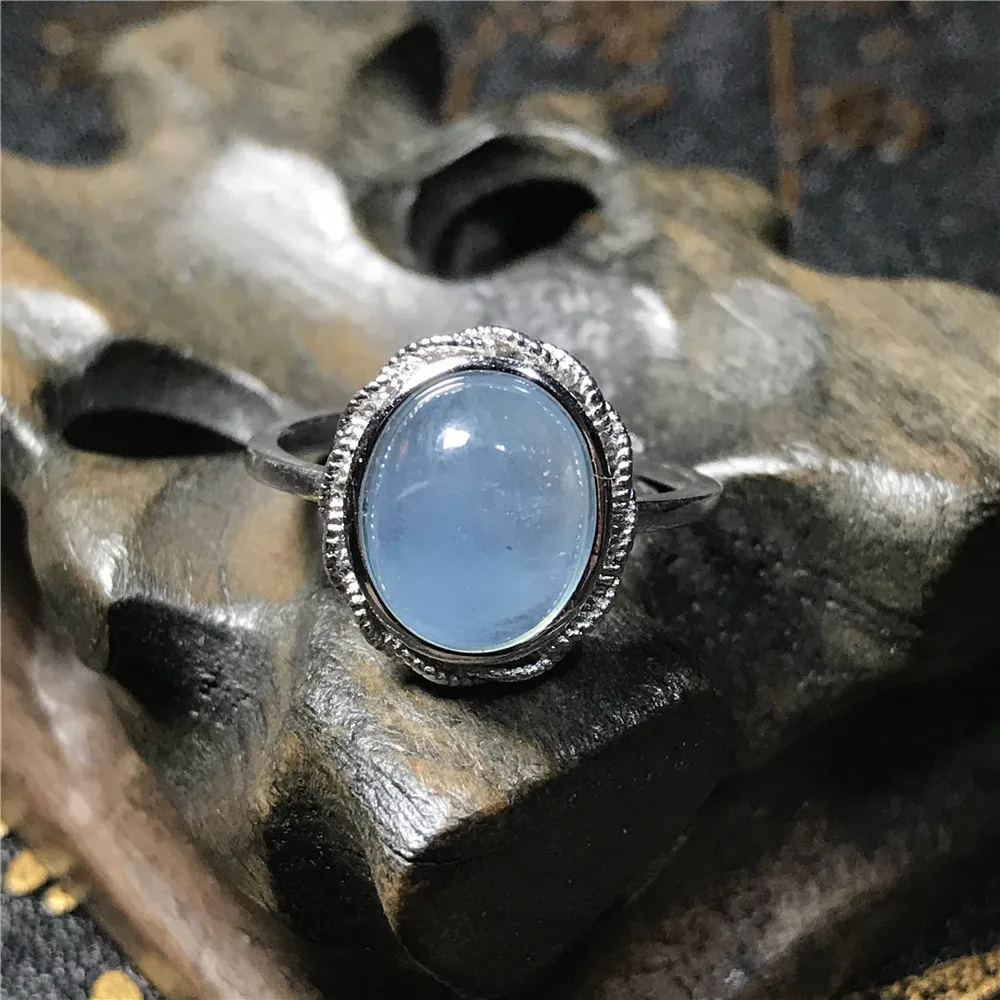 Натуральный аквамарин кольцо ювелирные изделия для женщин леди 10x8 мм бусины Кристалл гнездовая оправа регулируемый синий модное кольцо с драгоценным камнем AAAAA
