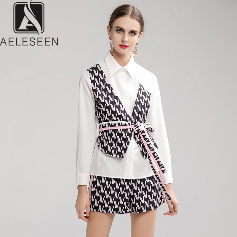 AELESEEN новый дизайн 2020 подиумный с буквенным принтом двойной комплект Офисная