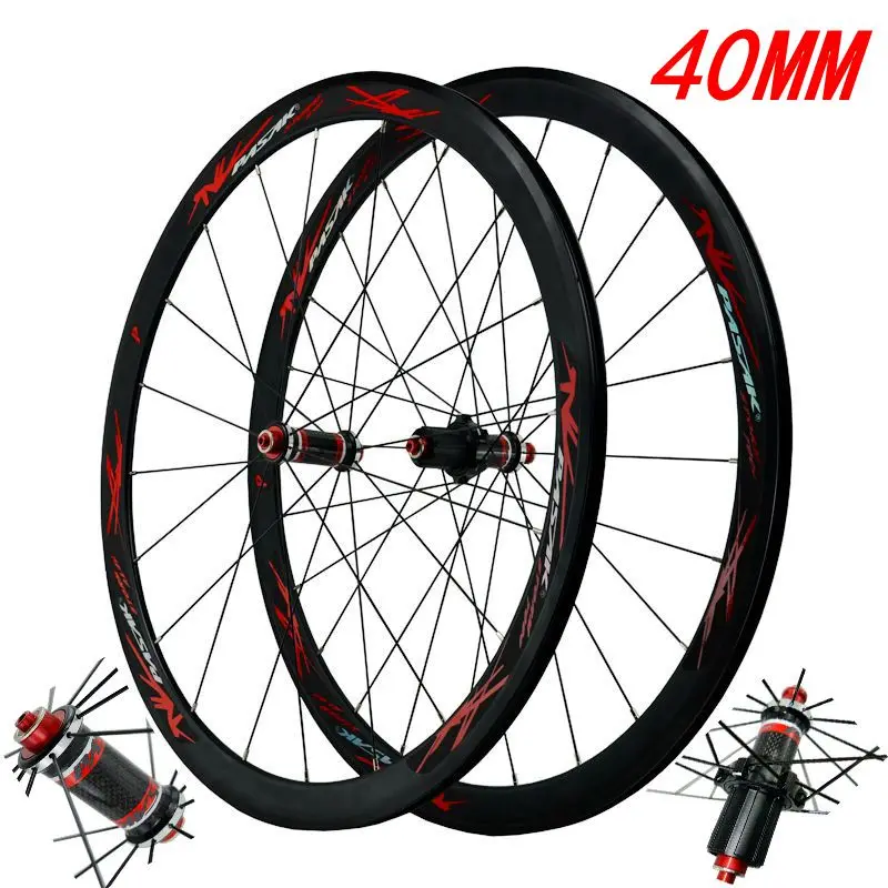 700C Carbon Fiber Wheels Road Bike Bicycle Wheel Light Carbon Wheelset V/C Brakes 30/40MM Rim direct-pull stainless steel spoke