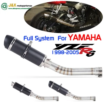 Motorcycle Carbon Fiber Exhaust Escape Muffler Middle Link Pipe Slip On Full System Slip On For Yamaha yzf-r6 R6 1998-2005