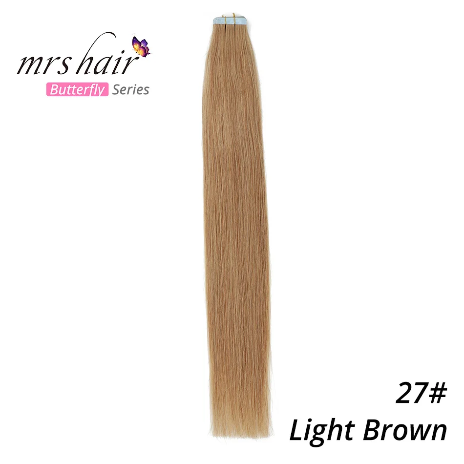 #27 MRSHAIR 6# кожи уток человеческих волос прямой 20 штук ленты в расширение номера Волосы remy двухсторонней ленты для волос 1" 18" 2" 22" 24" - Цвет: #27