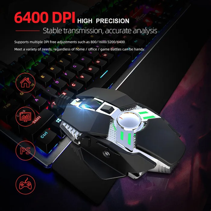 Проводная игровая мышь 6400 dpi 7Key программируемая геймерская мышь с подсветкой для ноутбука GY88
