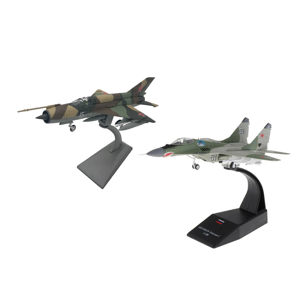2Pcs 1/72 MIG-21 Aircraft 1:100 Scale MIG-29 Fighter Alloy Model Decor