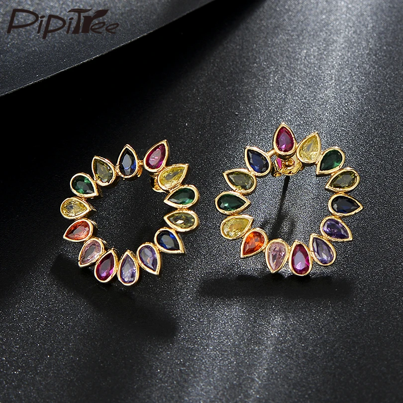 Pipitree форма капли разноцветный кубический цирконий геометрические серьги для женщин бренд CZ Кристалл серьги гвоздики ювелирные украшения для свадебной вечеринки