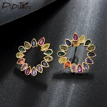 Pipitree форма капли разноцветный кубический цирконий геометрические серьги для женщин бренд CZ Кристалл серьги гвоздики ювелирные украшения для свадебной вечеринки