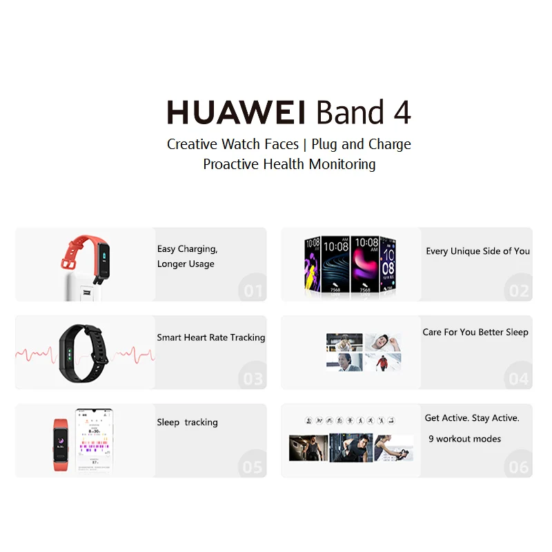 Смарт-часы huawei Band 4, смарт-браслет, музыкальный контроль, пульсометр, монитор здоровья, новые часы с usb-разъемом, зарядка