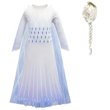 Для девочек Снежная королева 2 платье Эльзы парик Дети Косплэй костюм «Эльзы»; Детский карнавальный костюм на день рождения, фестиваль, праздничная одежда аксессуар ворона