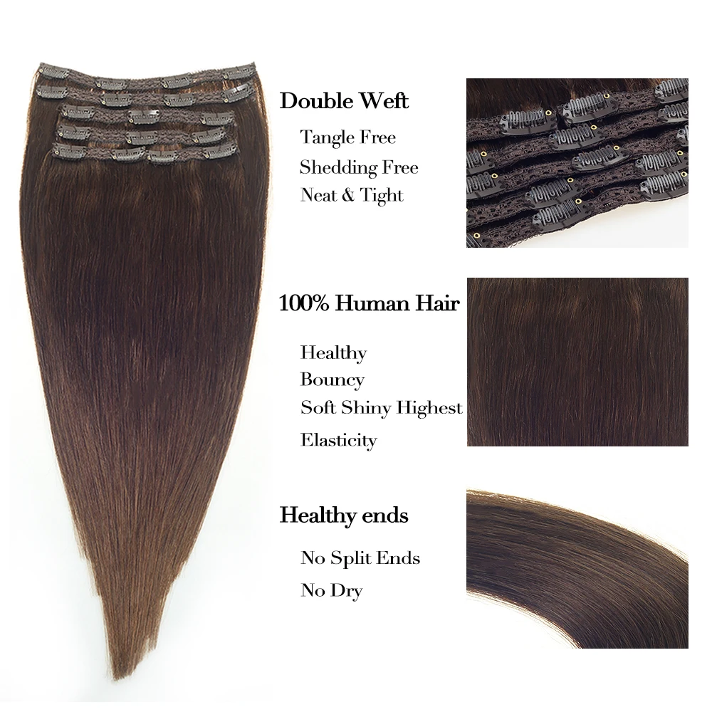 Sindra Remy Straight Clip In Human Hair Extensions 14''-22inch 100% Human Hair Clips In Hair Extensions Color 4